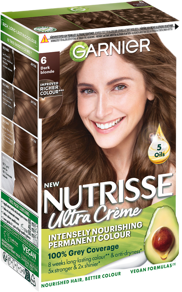 Nutrisse Permanent Nourishing Hair Color Nivå 3, från Garnier, i färgen 6.0 Dark Blonde.