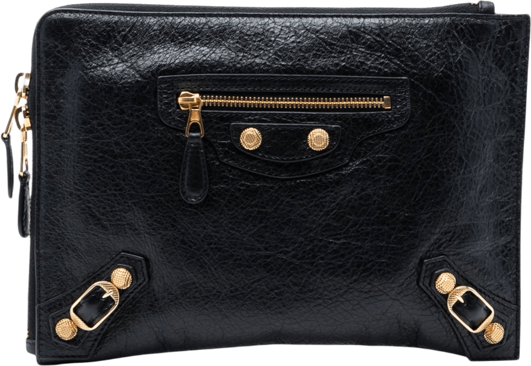 Balenciaga Lambskin Motocross Giant 12 Zip Around Flat Clutch, från Luxclusif, i färgen black.