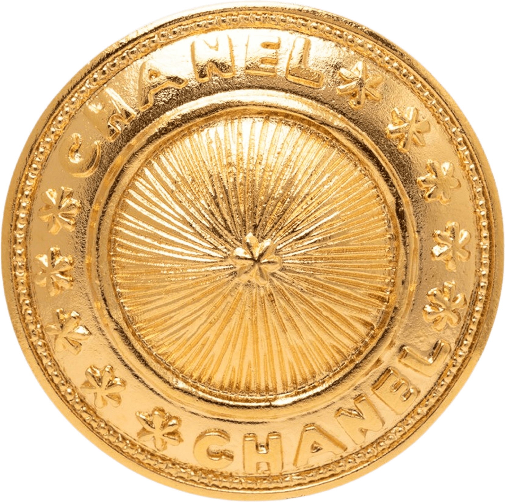 Chanel Cc Gold Plated Sunburst Medallion Brooch, från Luxclusif, i färgen gold.