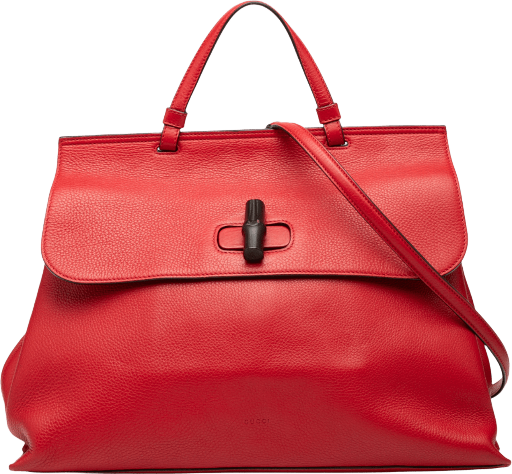 Gucci Large Leather Bamboo Daily Satchel, från Luxclusif, i färgen red.