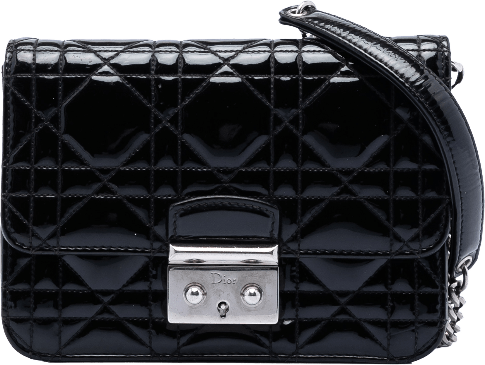 Dior Mini Patent Cannage Miss Dior Pouch, från Luxclusif, i färgen black.