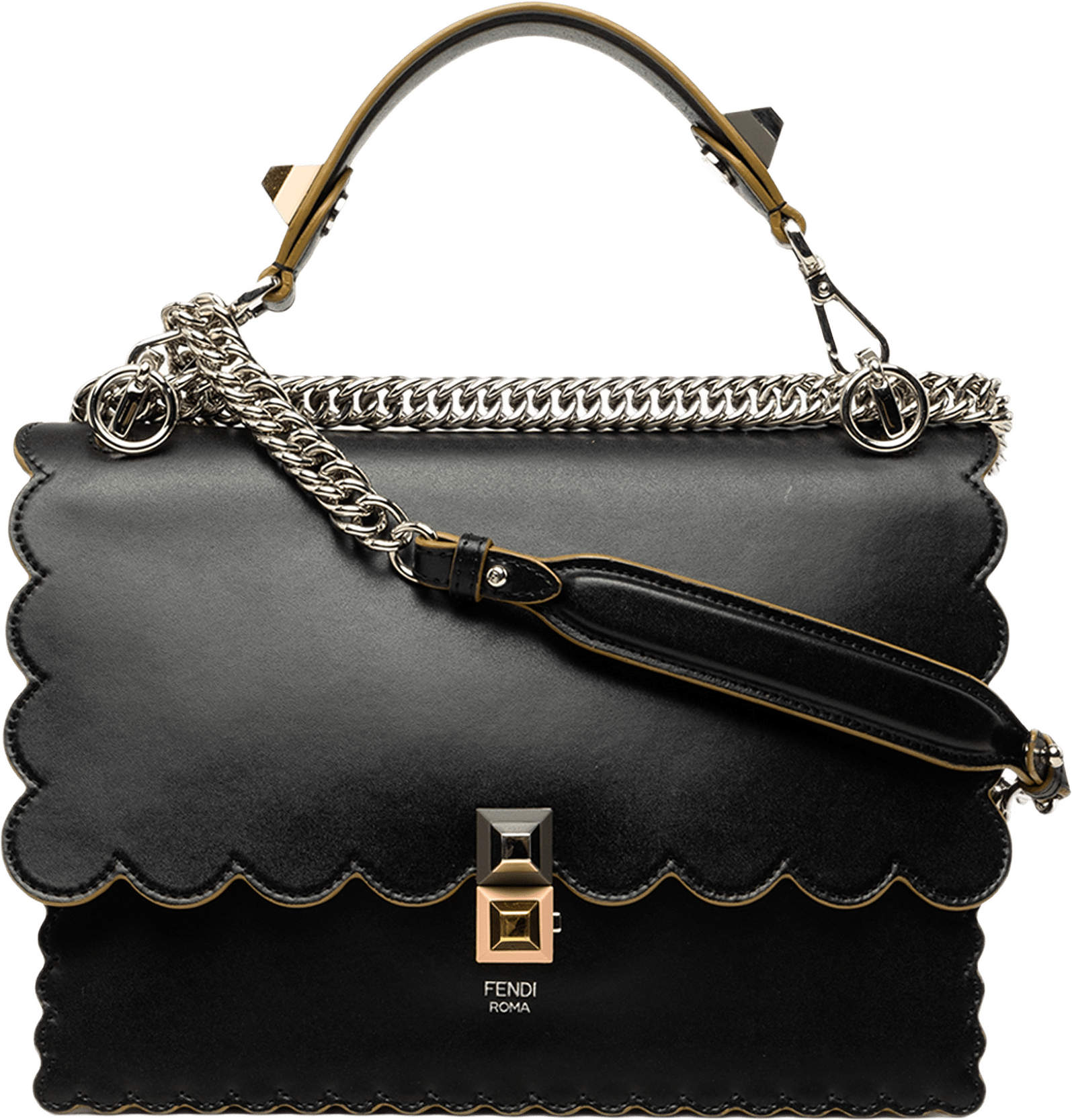 Fendi Medium Scalloped Leather Kan I Satchel, från Luxclusif, i färgen svart.