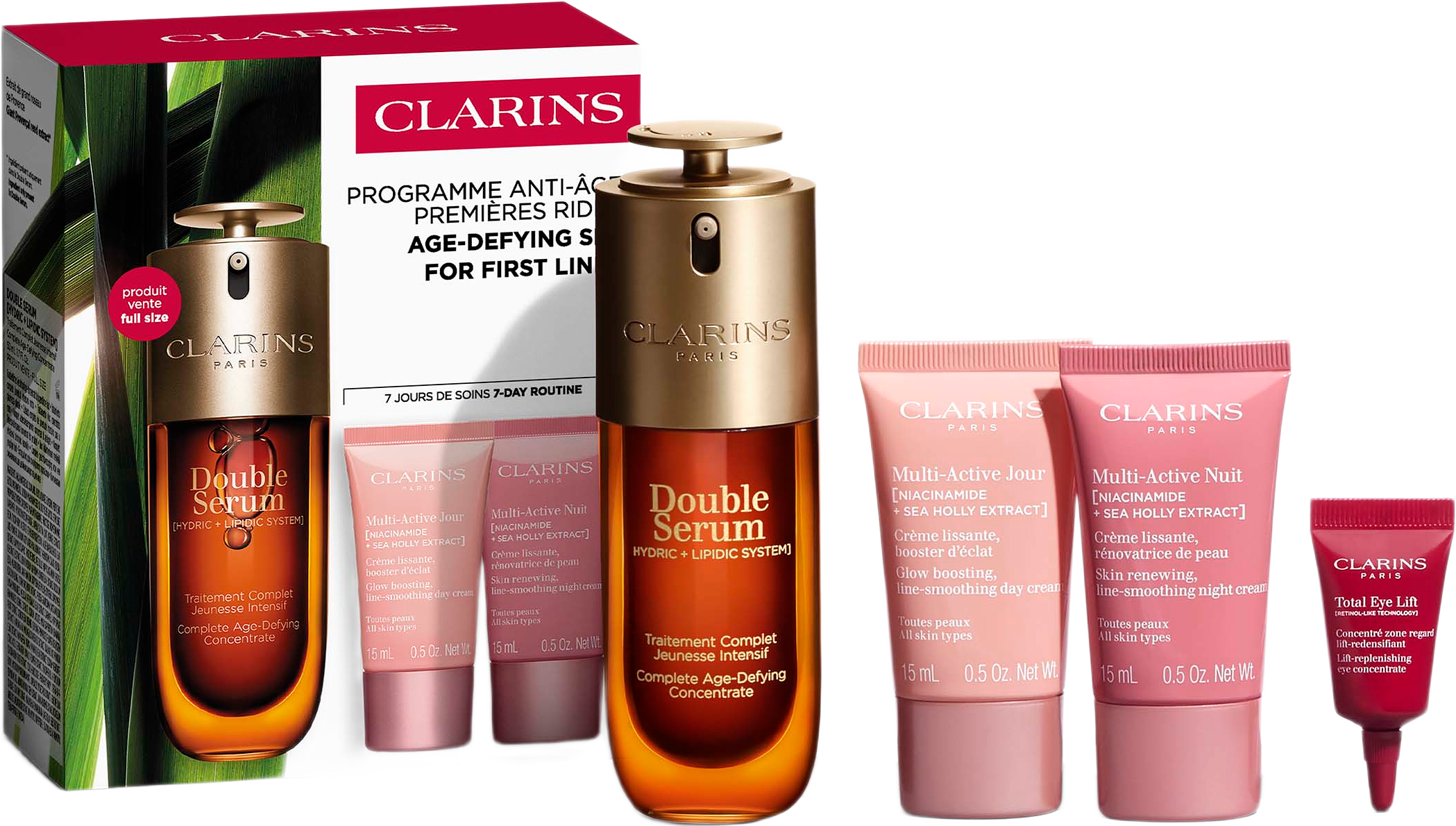 Value Pack DS9 50ml, MA day CR 15ml, MA night cr 15ml, TEL sample 3ml 83 ml, från Clarins.