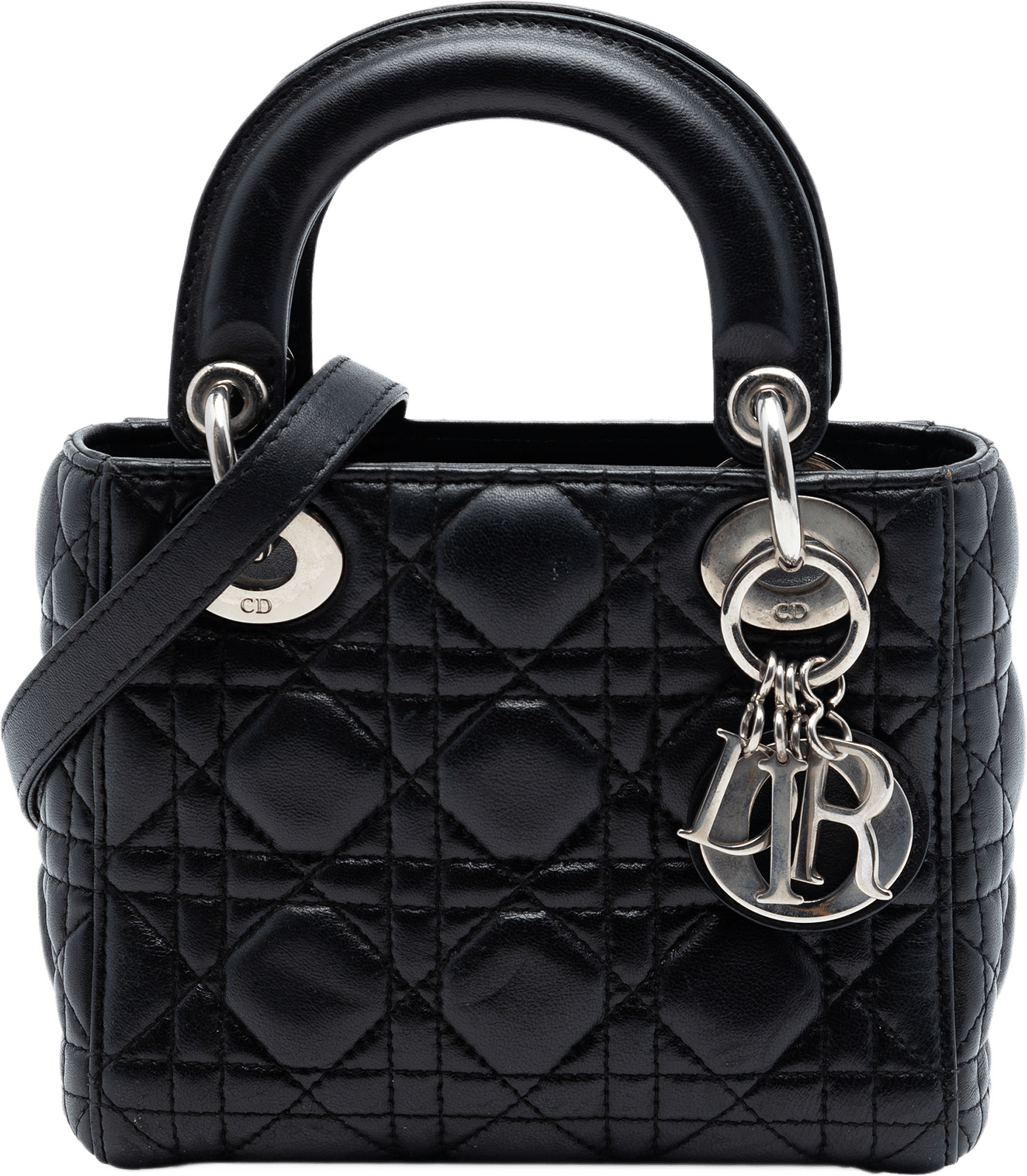 Dior Mini Lambskin Cannage Lady Dior, från Luxclusif, i färgen black.