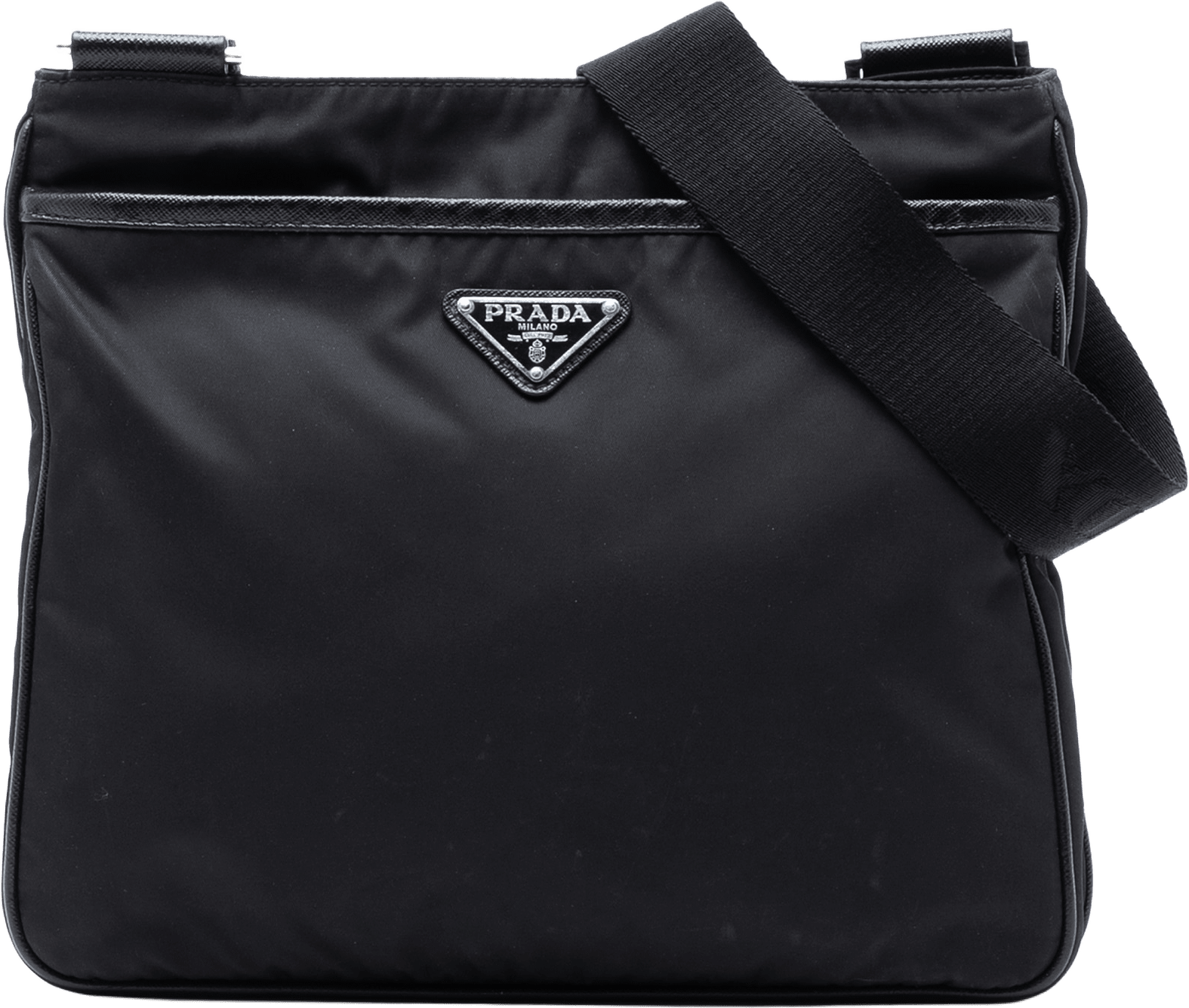 Prada Saffiano Trimmed Re Nylon Zip Top Crossbody, från Luxclusif, i färgen black.