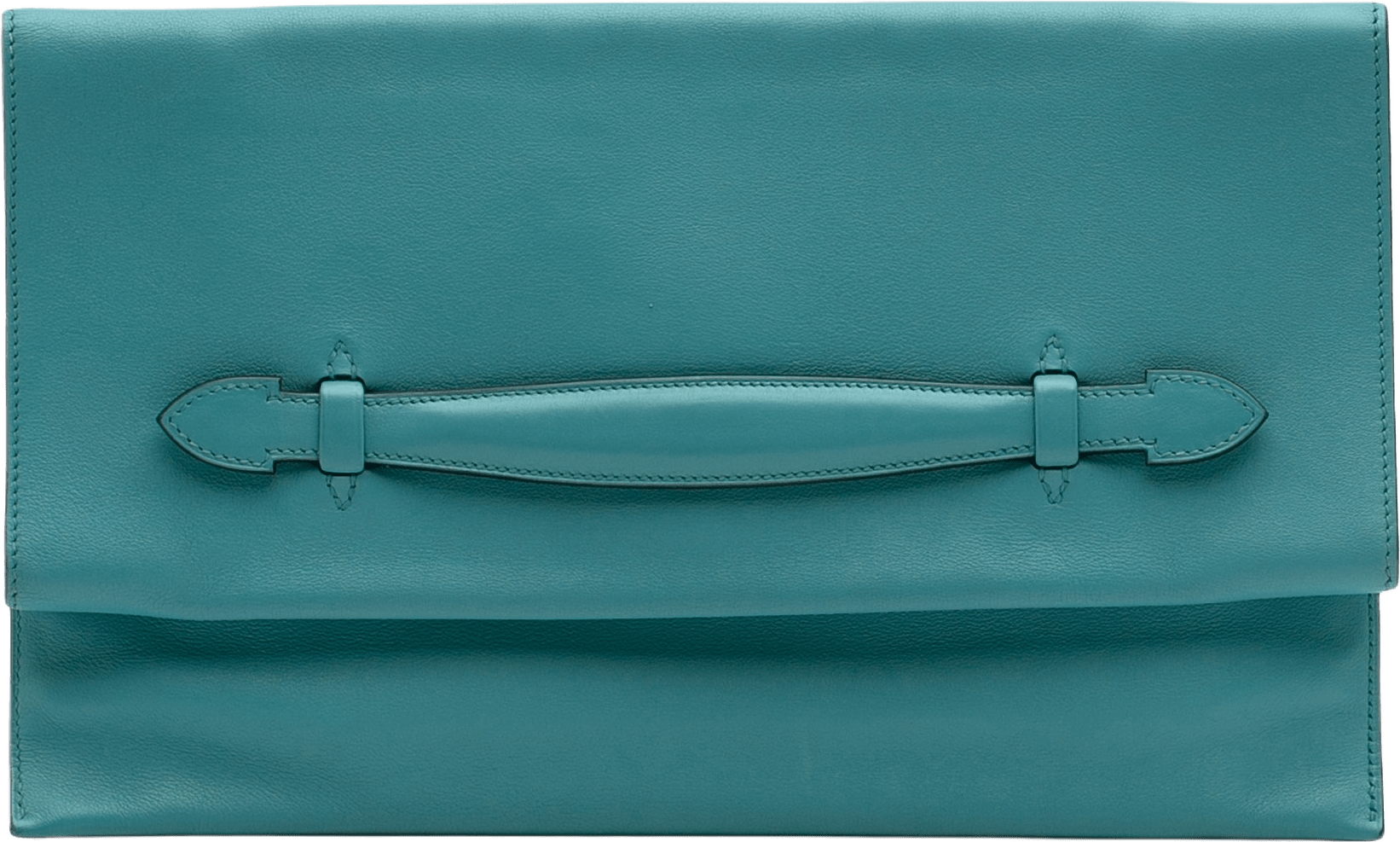 Hermès Evercolor Pliplat Clutch, från Luxclusif, i färgen turquoise.