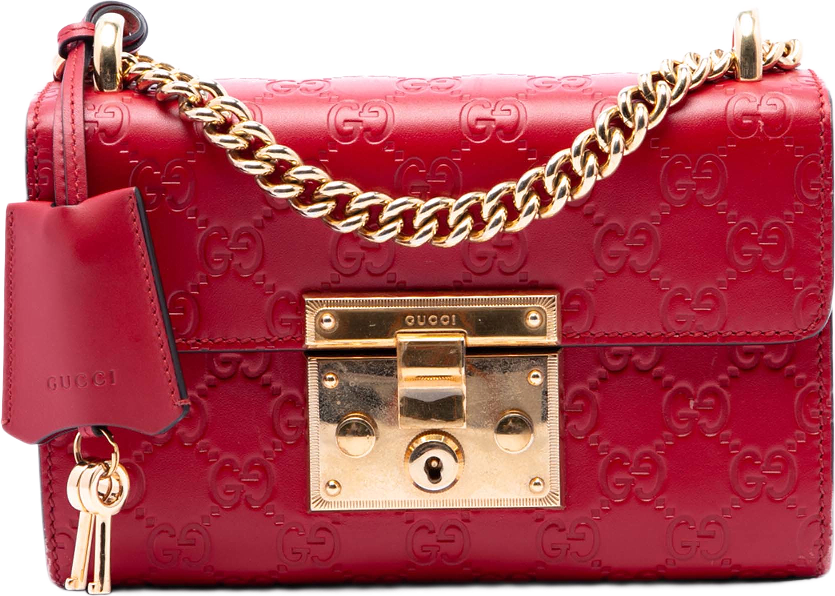 Gucci Small Guccissima Padlock Crossbody, från Luxclusif, i färgen red.