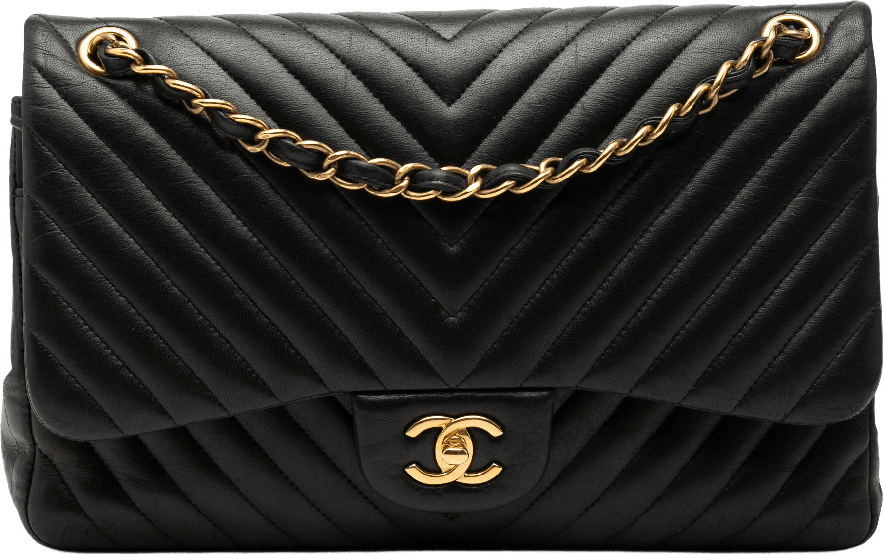 Chanel Jumbo Classic Chevron Lambskin Double Flap, från Luxclusif, i färgen black.