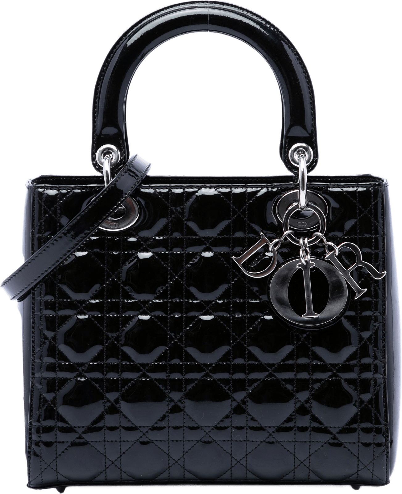 Dior Medium Patent Cannage Lady Dior, från Luxclusif, i färgen svart.