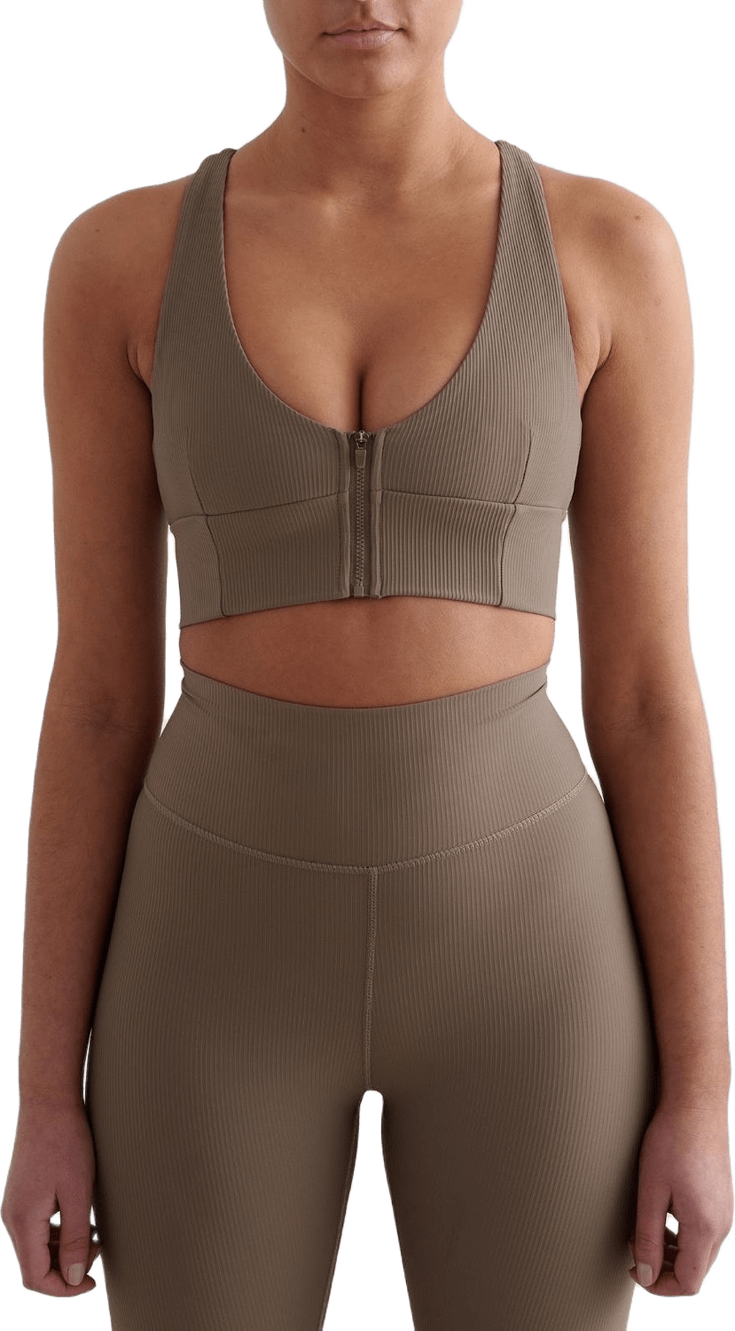 Ribbed Performance Zipped Bra, från aim'n, i färgen nougat.