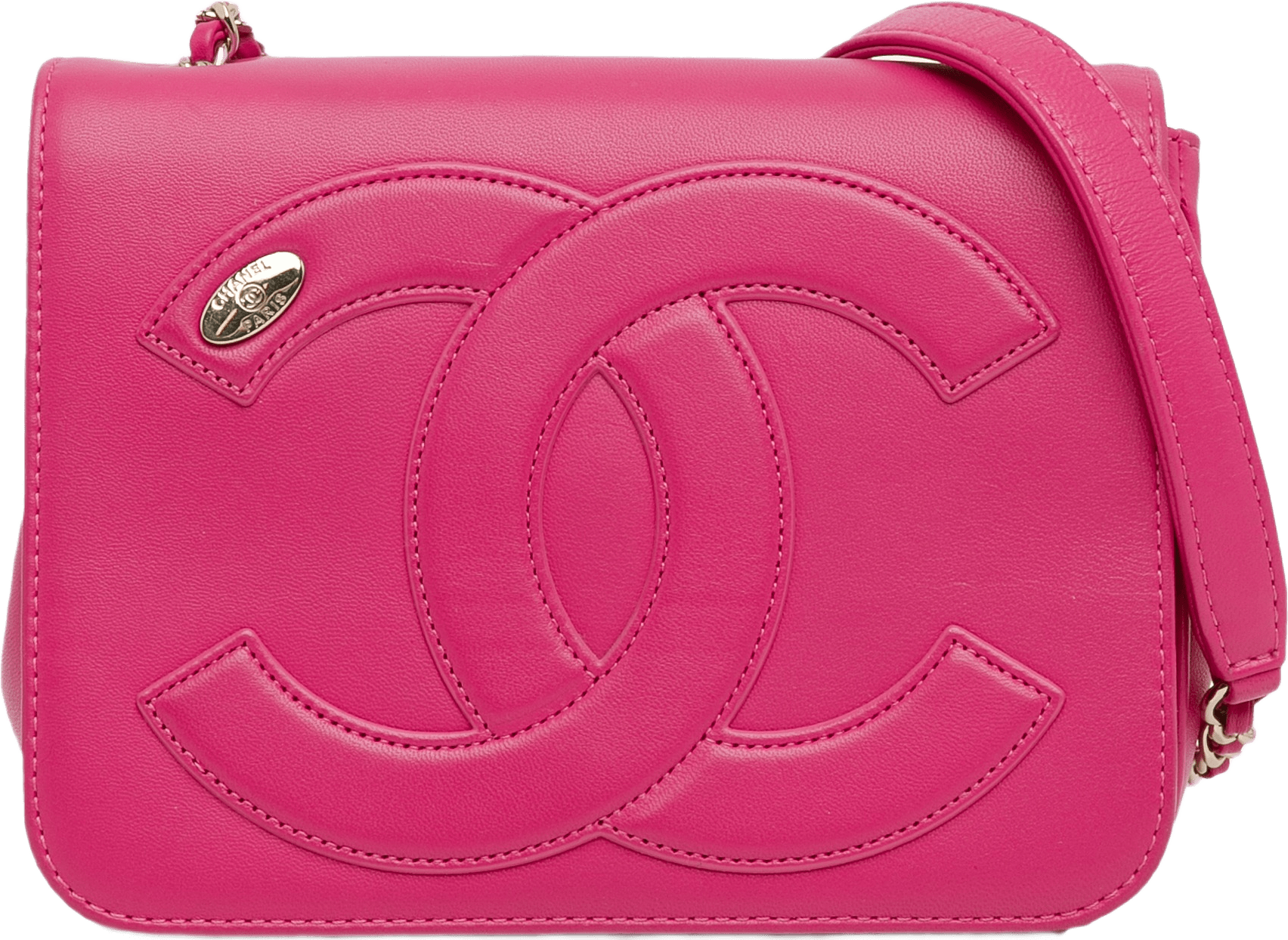Chanel Lambskin Cc Mania Flap, från Luxclusif, i färgen hot pink.
