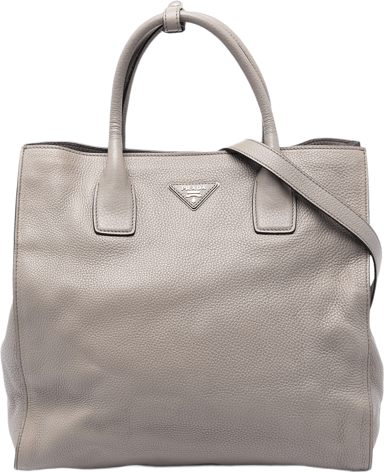Prada Vitello Daino Open Convertible Tote, från Luxclusif, i färgen gray.