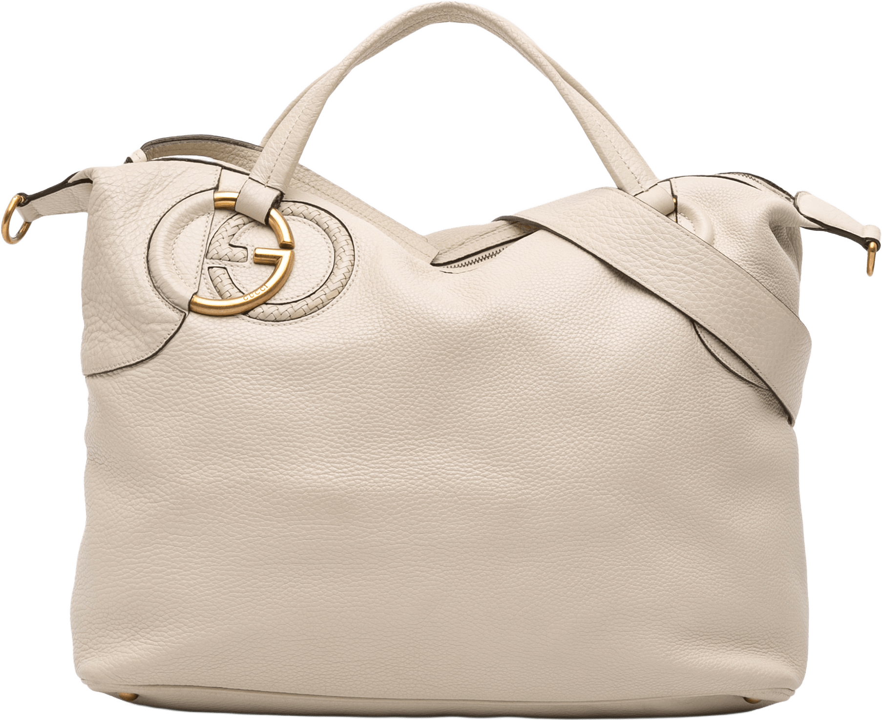 Gucci Leather Twill Satchel, från Luxclusif, i färgen ivory.
