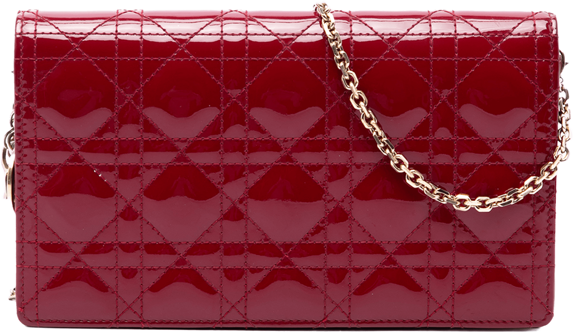 Dior Patent Cannage Lady Dior Chain Convertible Clutch, från Luxclusif, i färgen röd.