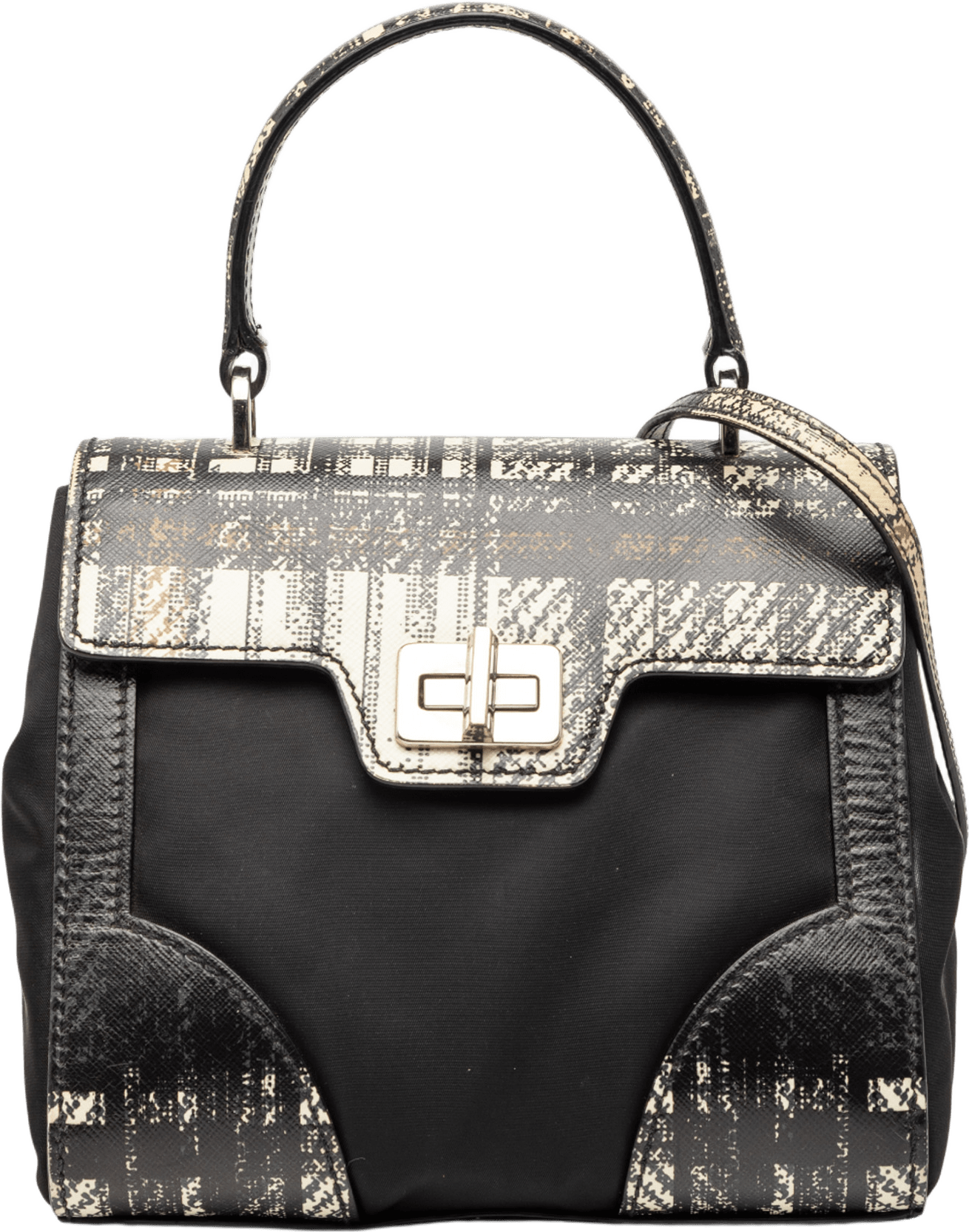 Prada Tartan Saffiano Trimmed Tessuto Satchel, från Luxclusif, i färgen black.