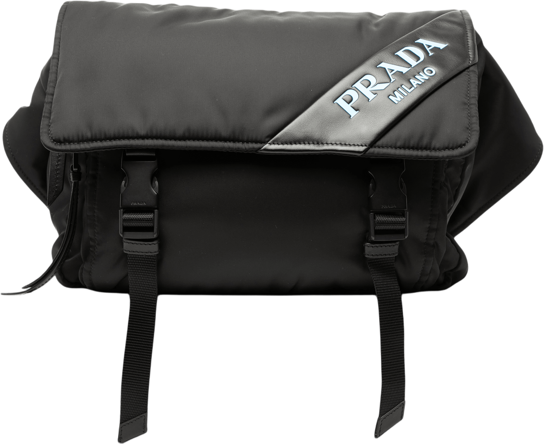 Prada Soft Calf Trimmed Tessuto Double Buckle Belt Bag, från Luxclusif, i färgen black.