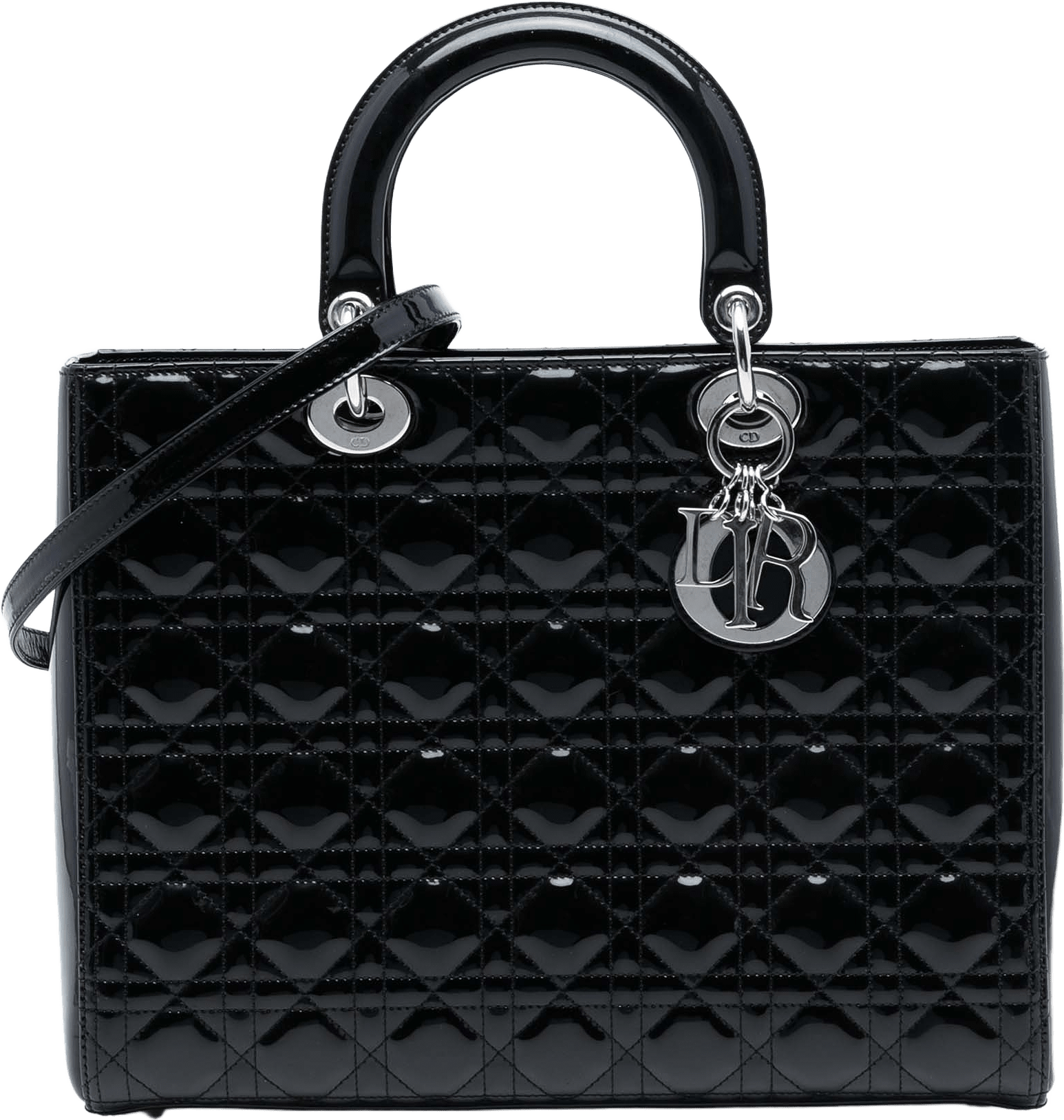 Dior Large Patent Cannage Lady Dior, från Luxclusif, i färgen black.
