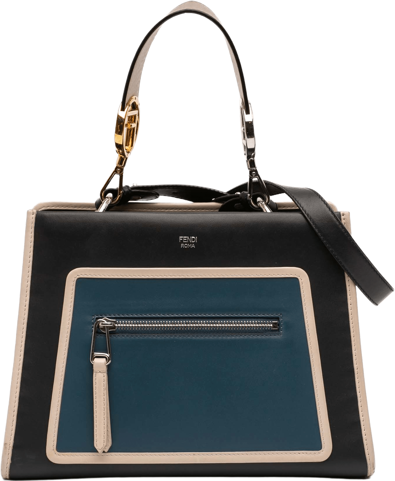 Fendi Small Leather Runaway Satchel, från Luxclusif, i färgen navy.