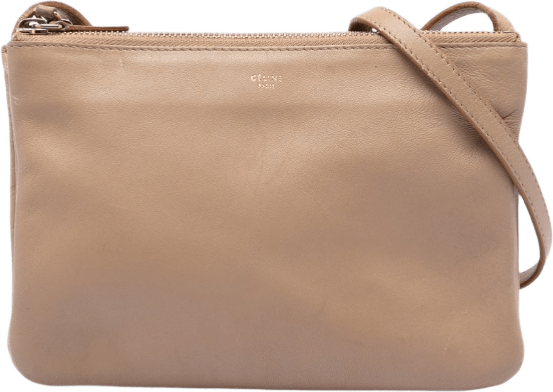 Celine Small Lambskin Trio Crossbody, från Luxclusif, i färgen beige.