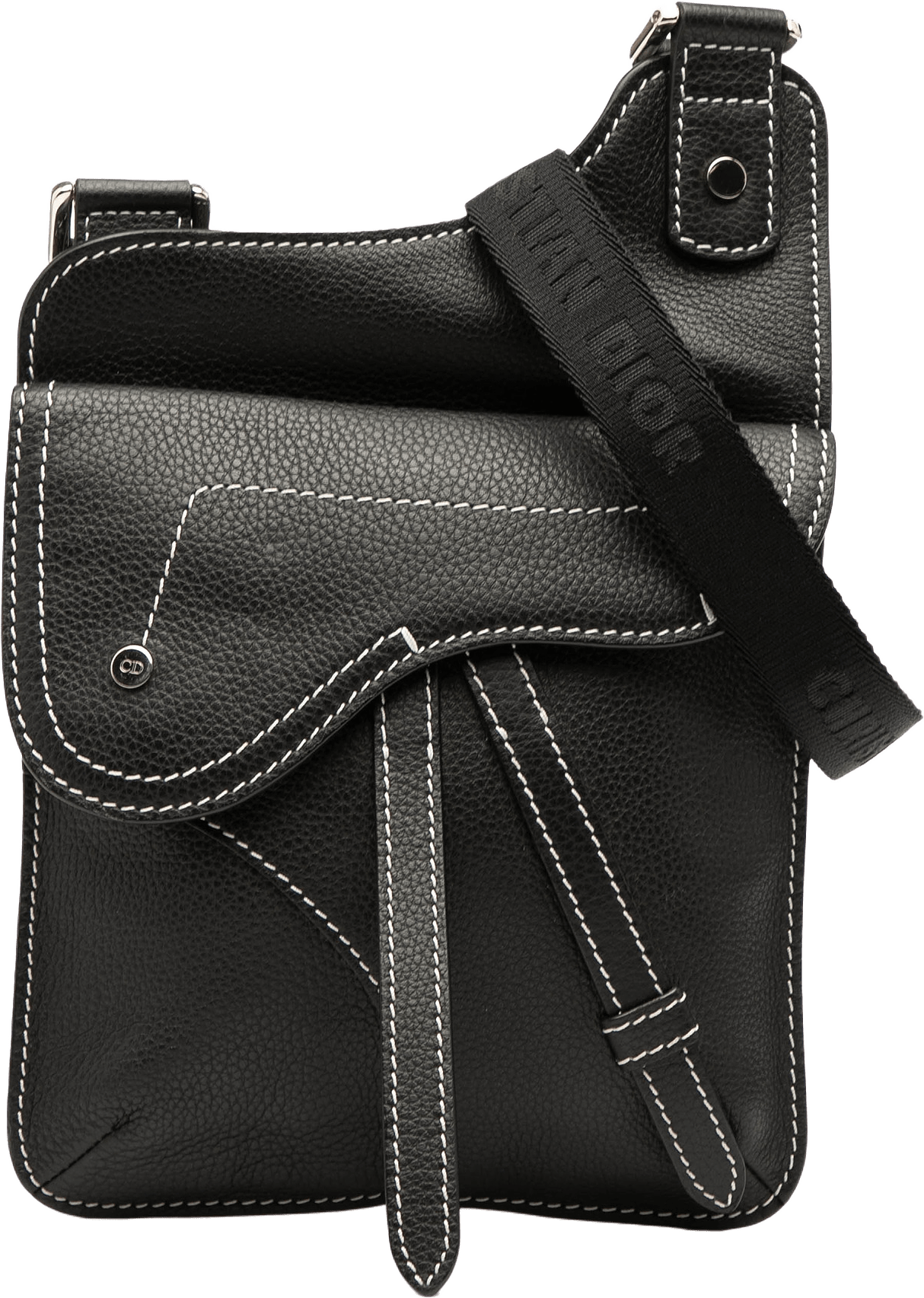 Dior Grained Calfskin Saddle Flat Messenger Bag, från Luxclusif, i färgen black.