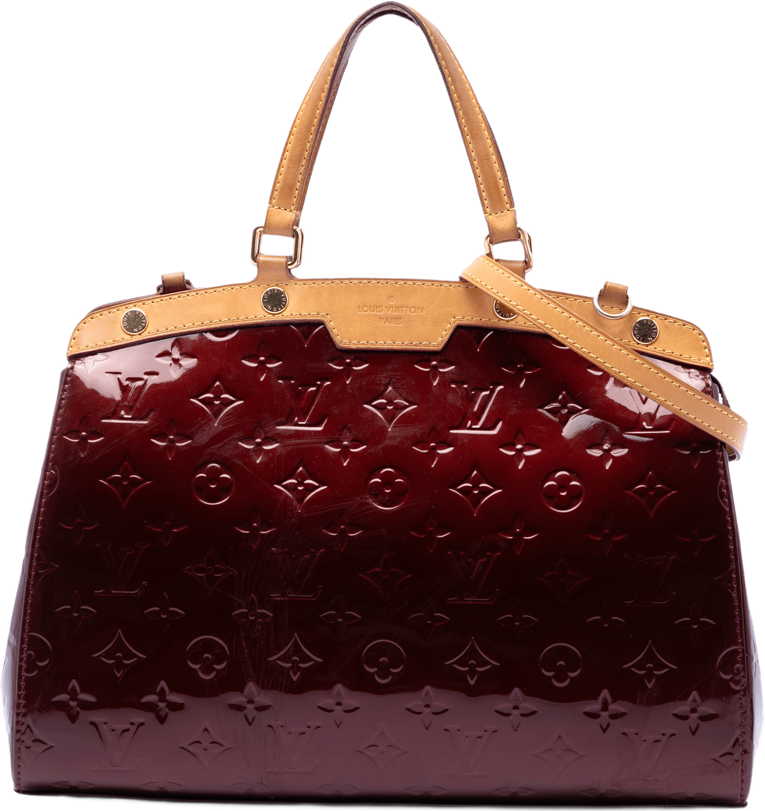 Louis Vuitton Monogram Vernis Brea Mm, från Luxclusif, i färgen bordeaux.