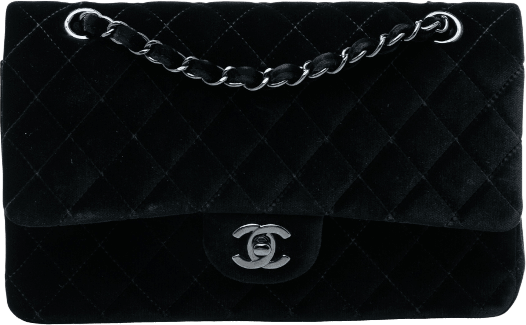 Chanel Medium Classic Velvet Double Flap, från Luxclusif, i färgen black.