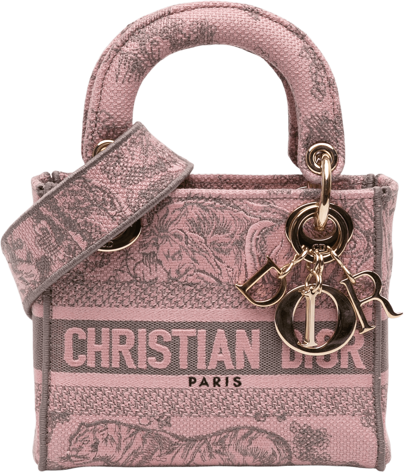 Dior Mini Embroidered Canvas Toile De Jouy Lady D Lite, från Luxclusif, i färgen pink.