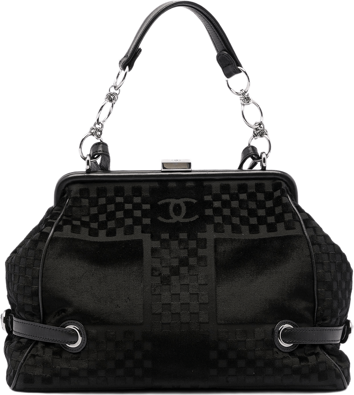 Chanel Cc Check Embossed Velvet Belted Side Frame Bag, från Luxclusif, i färgen black.