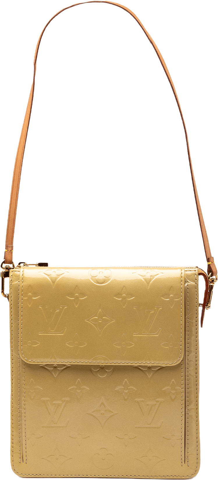 Louis Vuitton Monogram Vernis Pochette Mott, från Luxclusif, i färgen beige.