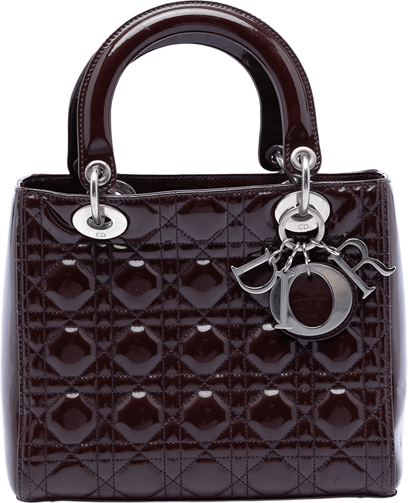 Dior Medium Patent Cannage Lady Dior, från Luxclusif, i färgen plum.