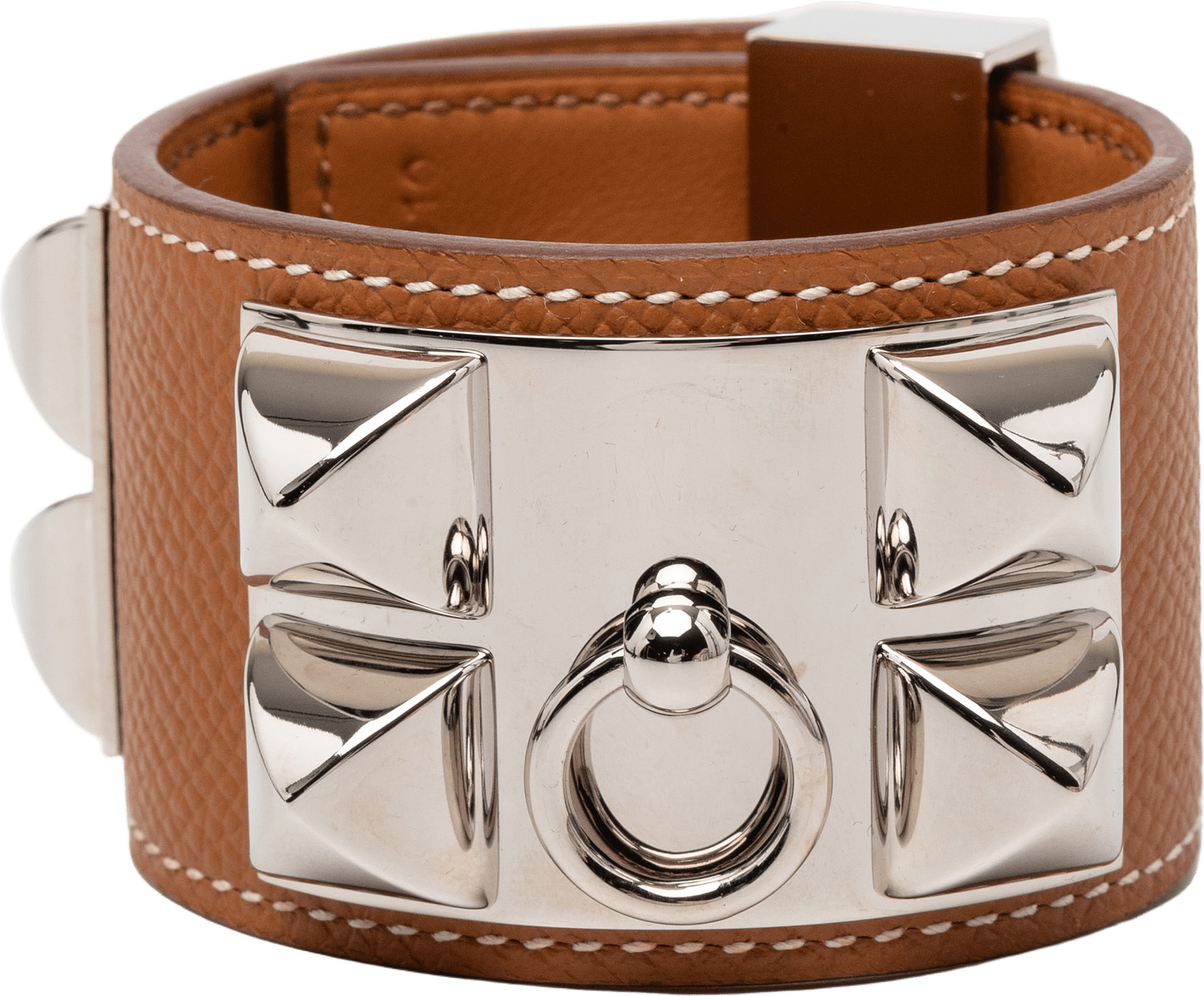 Hermès Palladium Plated Epsom Collier De Chien Bracelet T1, från Luxclusif, i färgen brown.