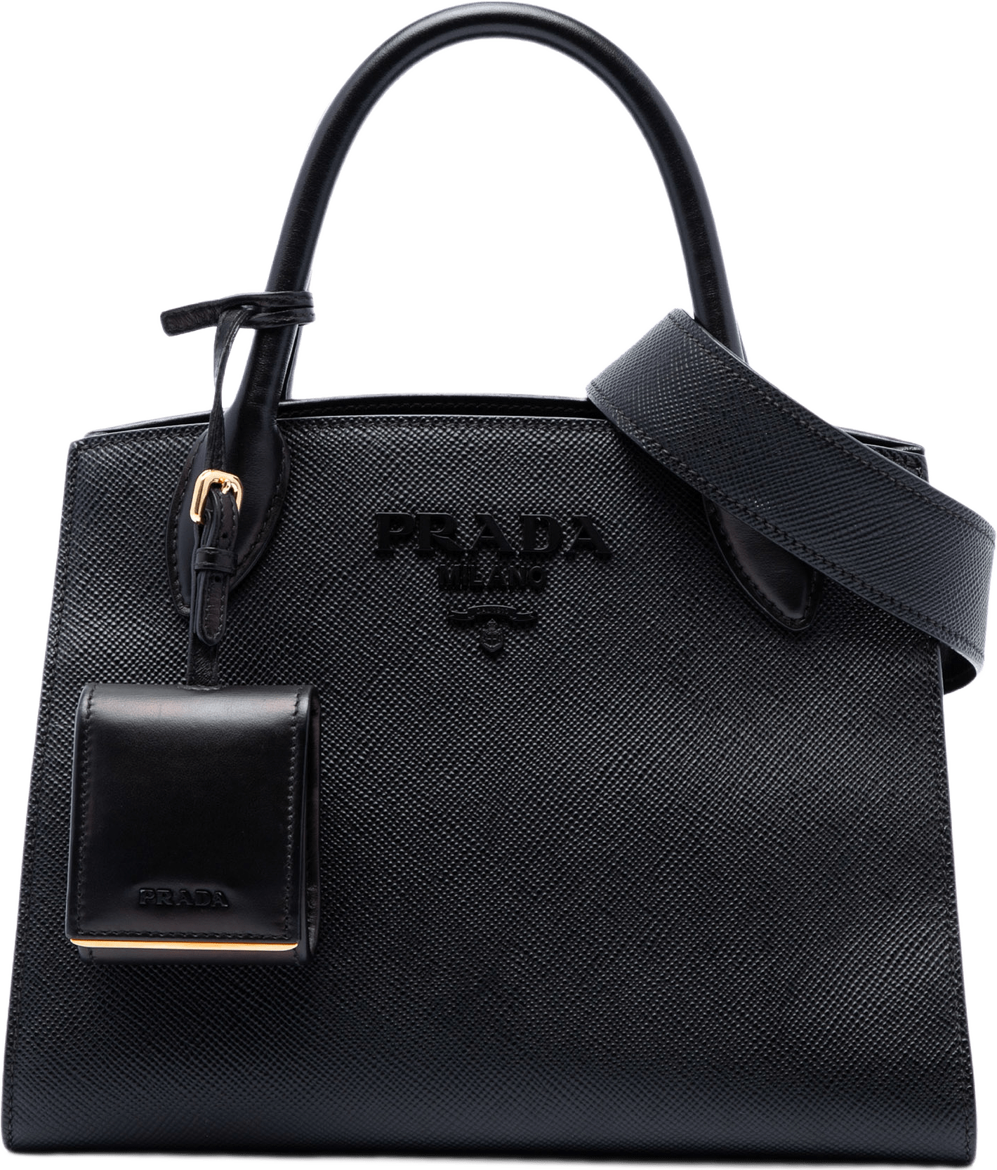 Prada Small Saffiano Cuir Monochrome Satchel, från Luxclusif, i färgen svart.