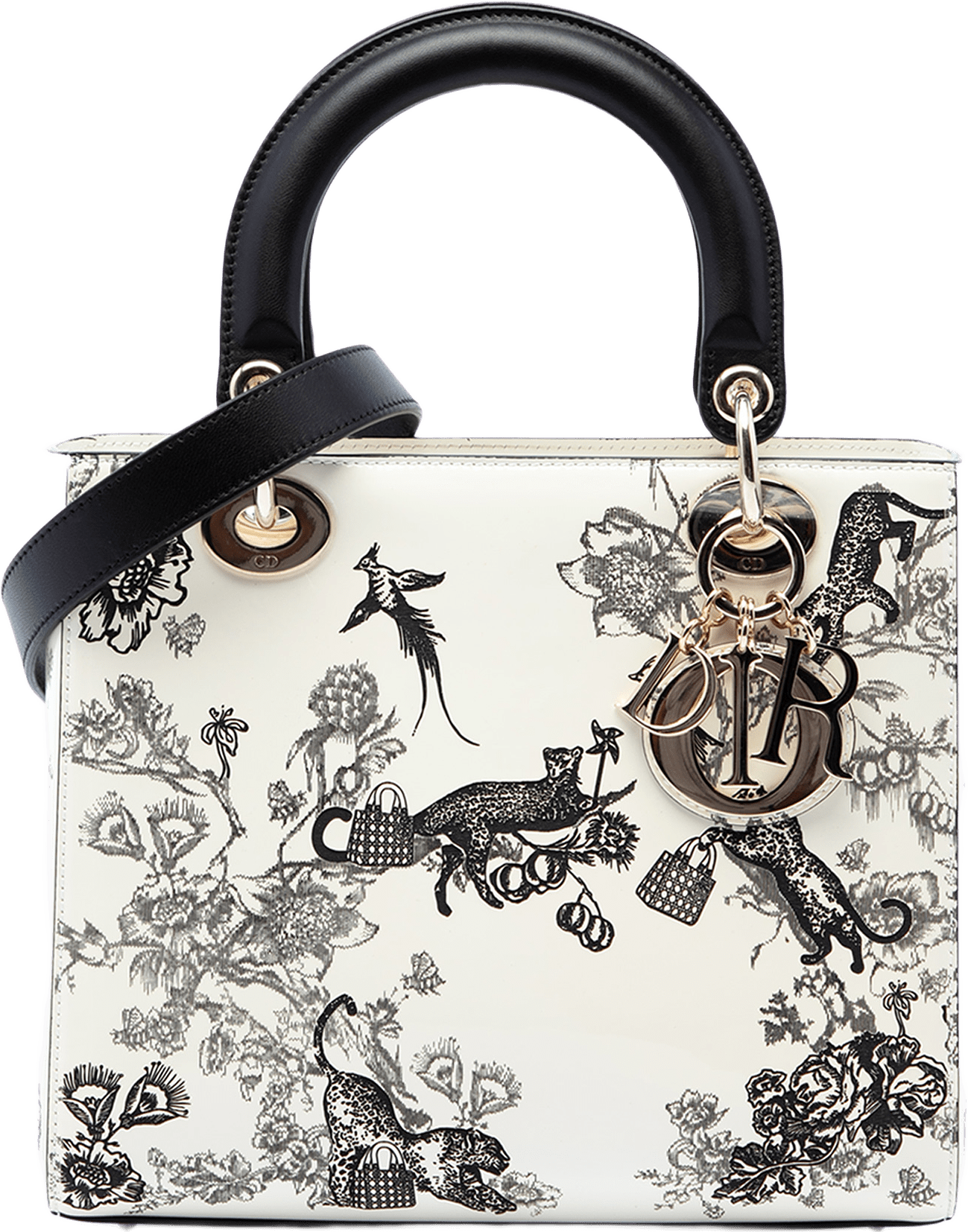 Dior Medium Patent Toile De Jouy Lady Dior, från Luxclusif, i färgen vit.