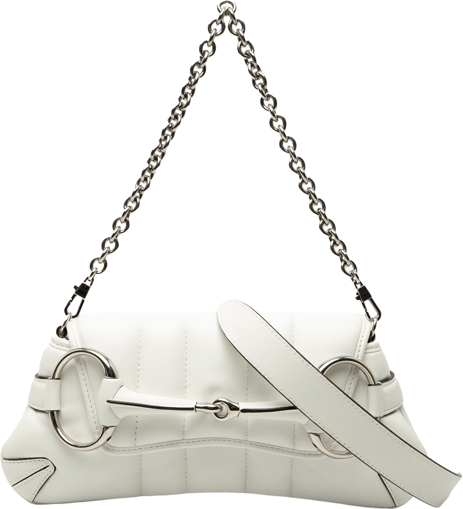 Gucci Small Quilted Leather Horsebit Chain Satchel, från Luxclusif, i färgen white.