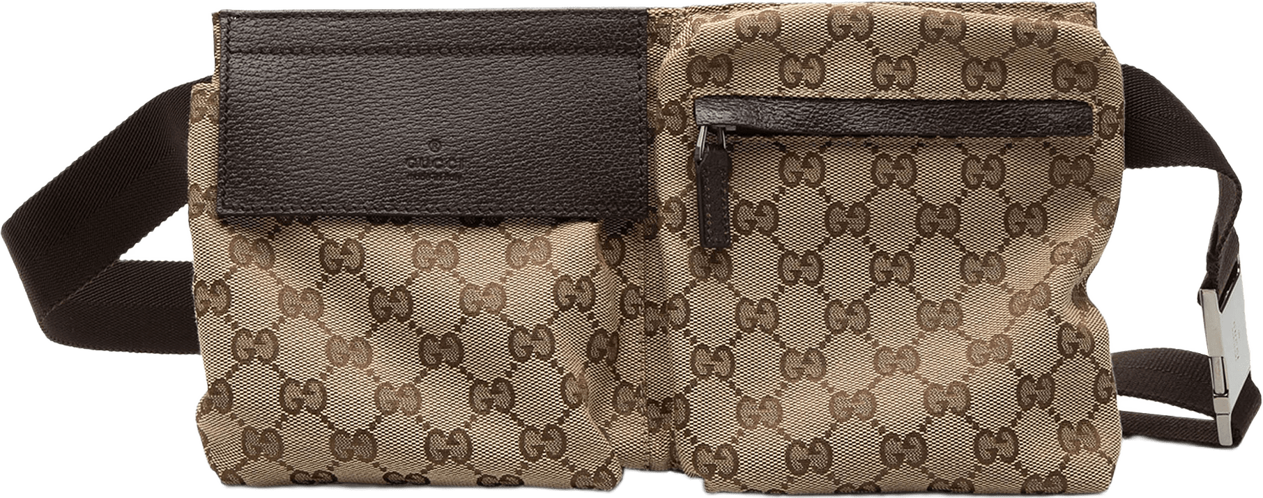 Gucci Gg Canvas Double Pocket Belt Bag, från Luxclusif, i färgen beige.
