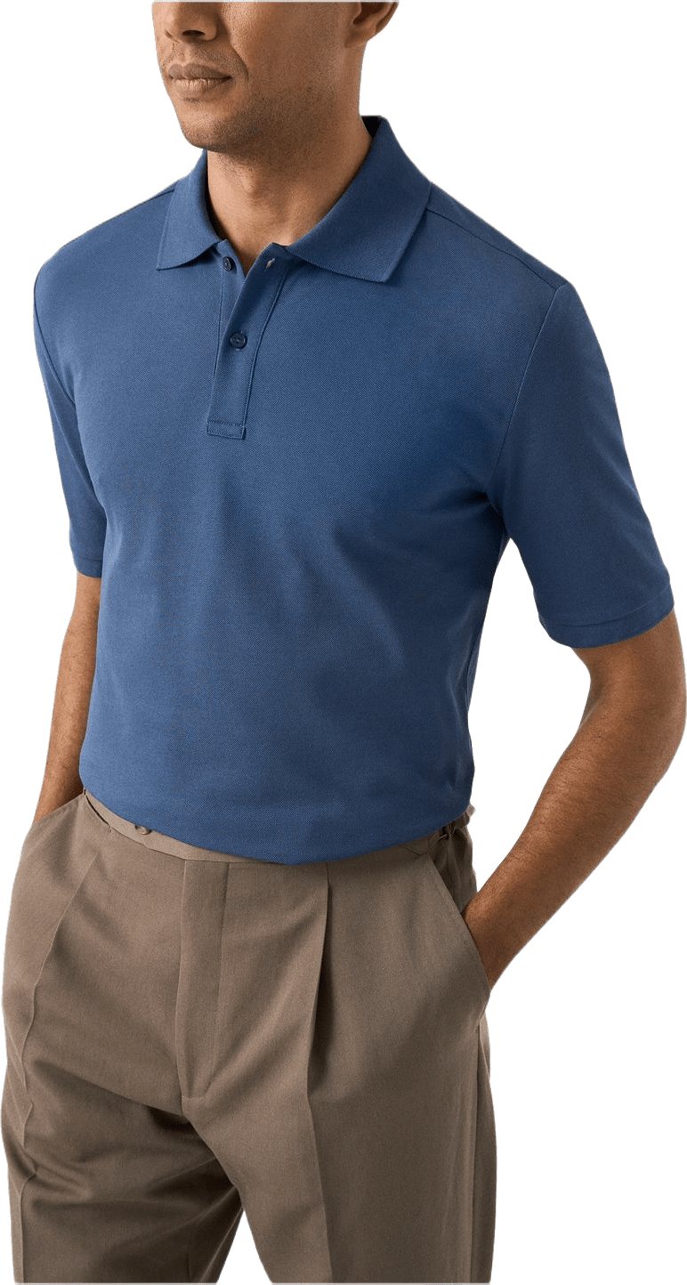 Piqué I Pima-bomull, från Eton, i färgen mid blue.