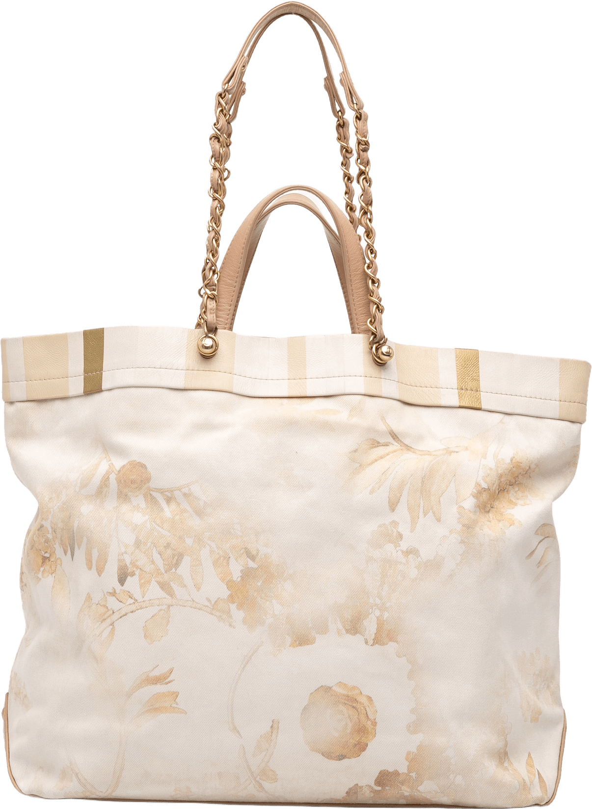 Chanel Canvas Floral Shopping Tote, från Luxclusif, i färgen beige.
