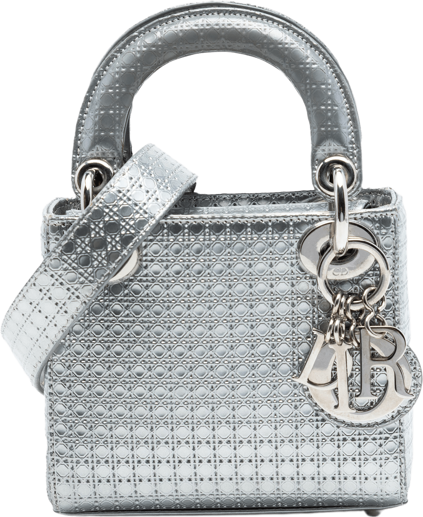 Dior Micro Metallic Patent Microcannage Lady Dior, från Luxclusif, i färgen silver.
