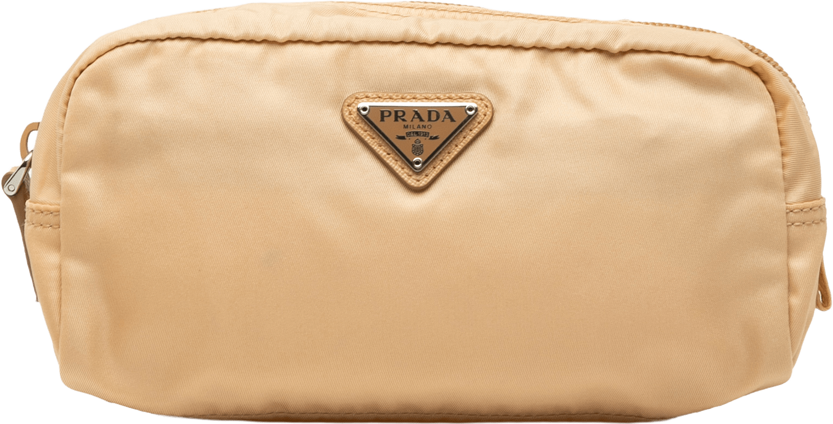 Prada Tessuto Cosmetic Pouch, från Luxclusif, i färgen beige.