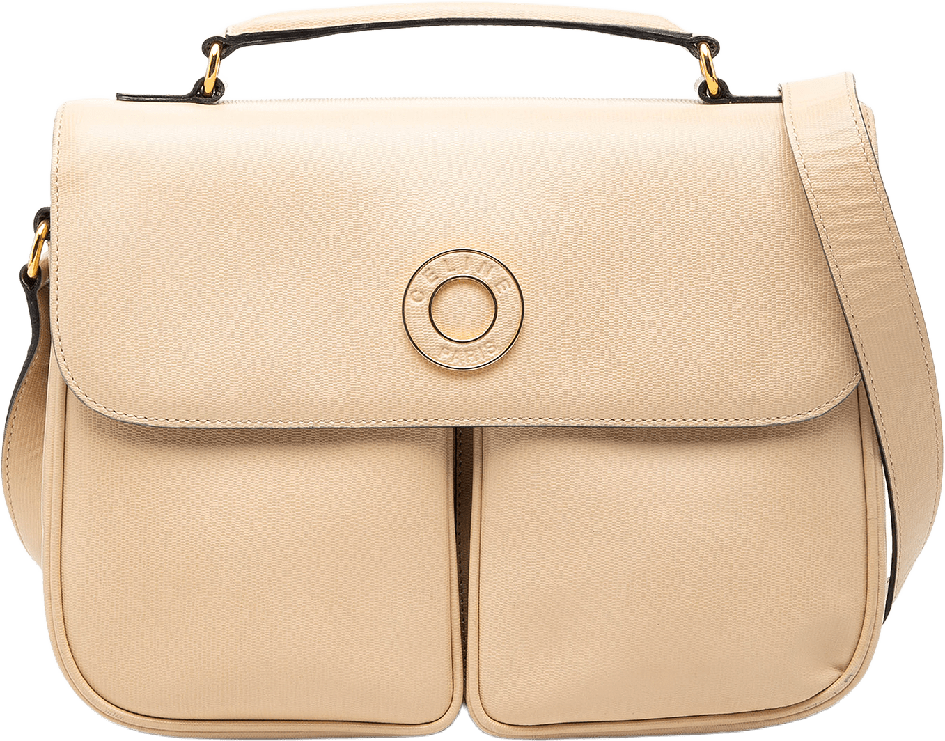 Celine Embossed Leather Satchel, från Luxclusif, i färgen beige.