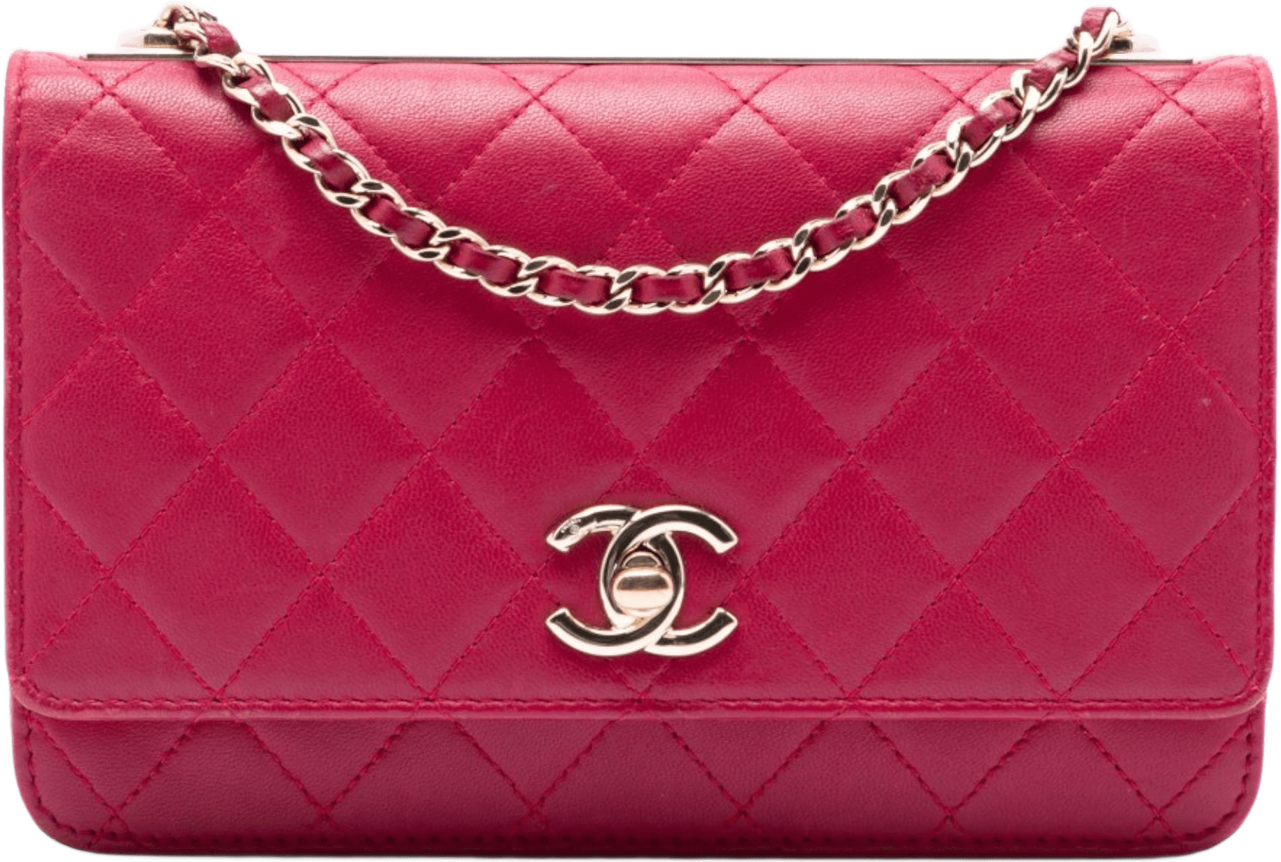Chanel Quilted Lambskin Trendy Cc Wallet On Chain, från Luxclusif, i färgen dark pink.