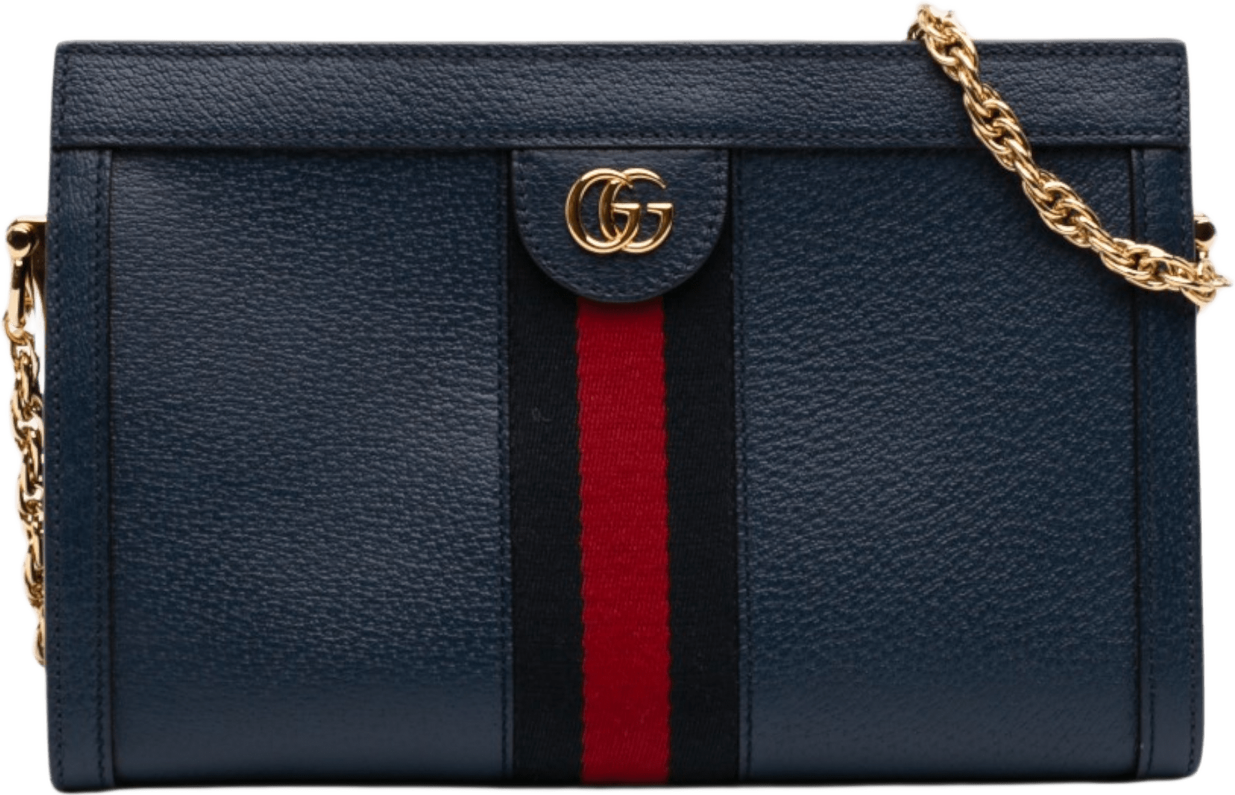 Gucci Small Calfskin Web Ophidia Chain Crossbody, från Luxclusif, i färgen blå.