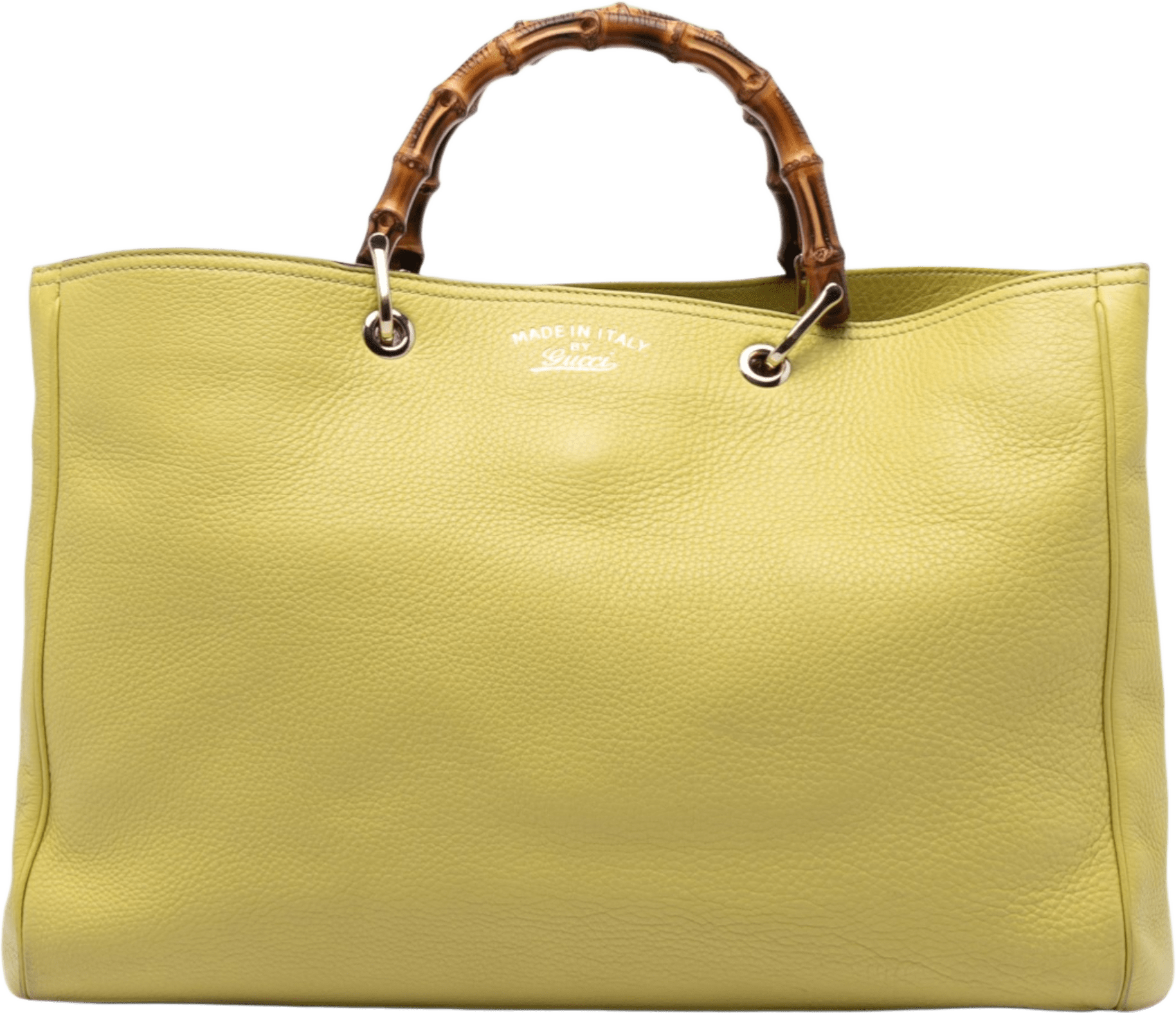 Gucci Large Calfskin Bamboo Shopper Satchel, från Luxclusif, i färgen yellow.