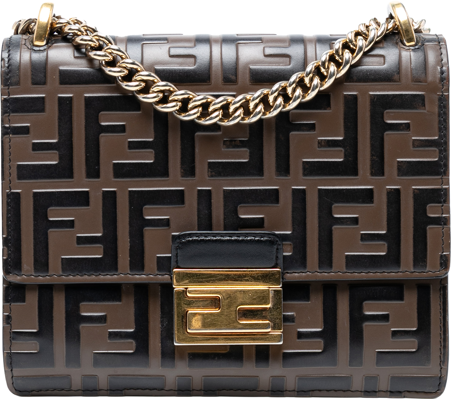 Fendi Small Zucca Embossed Leather Kan U Crossbody, från Luxclusif, i färgen brown.