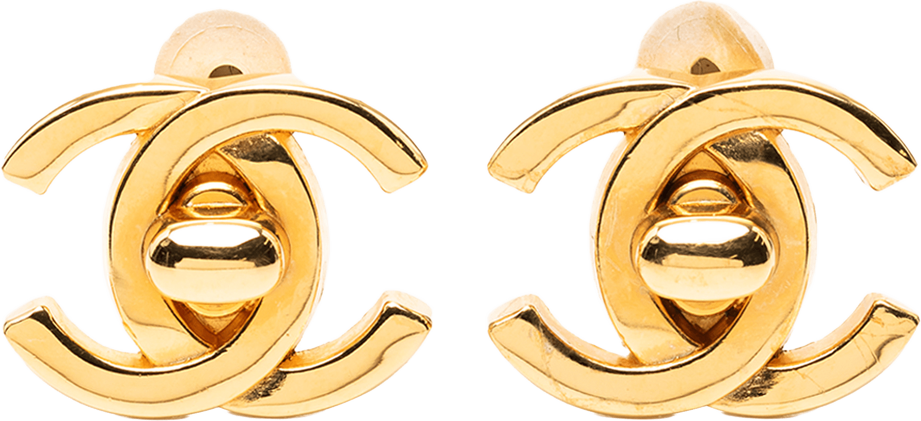 Chanel Gold Plated Cc Turn Lock Clip On Earrings, från Luxclusif, i färgen gold.