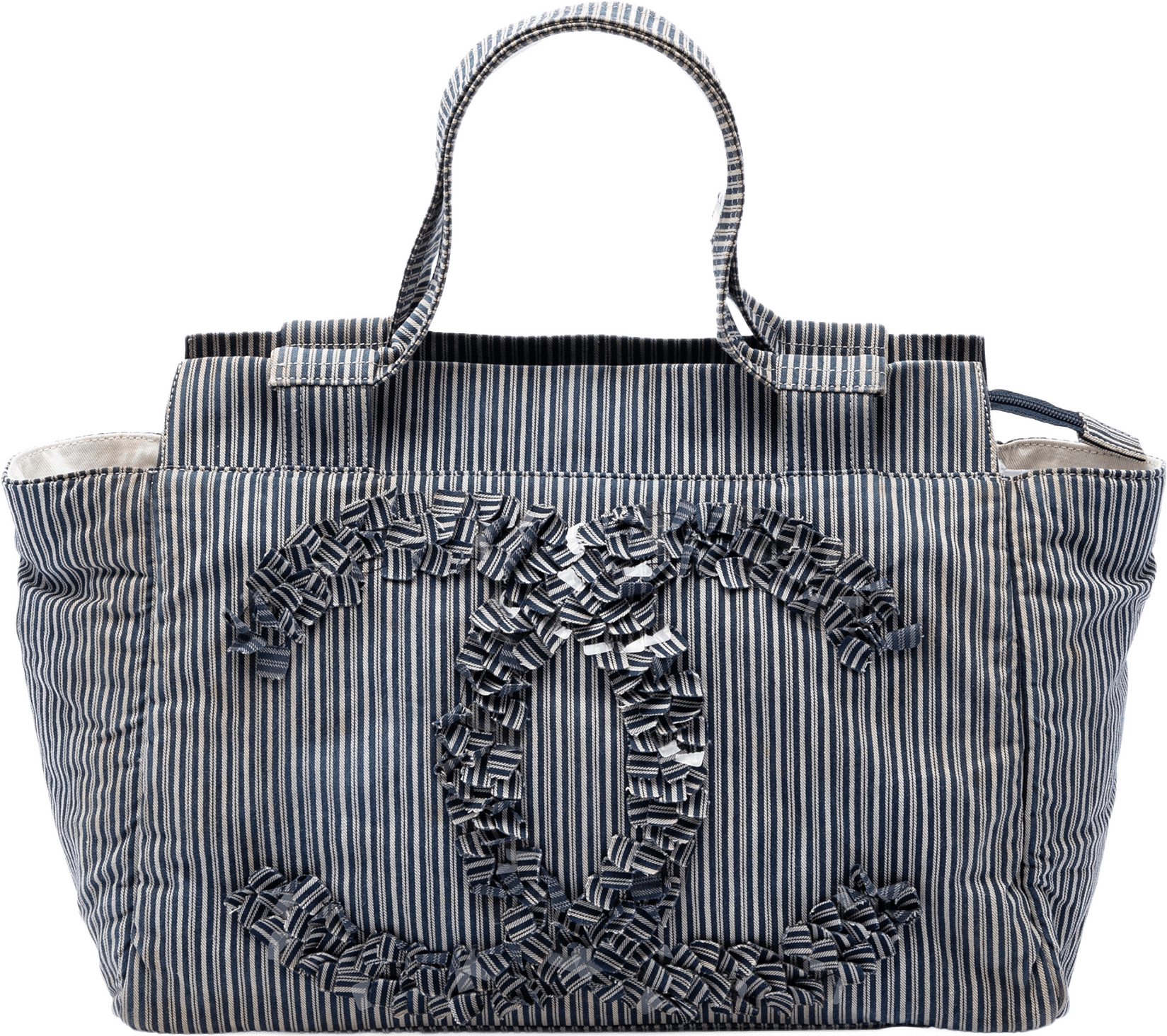 Chanel Cc Striped Canvas Shopper Tote, från Luxclusif, i färgen blå.