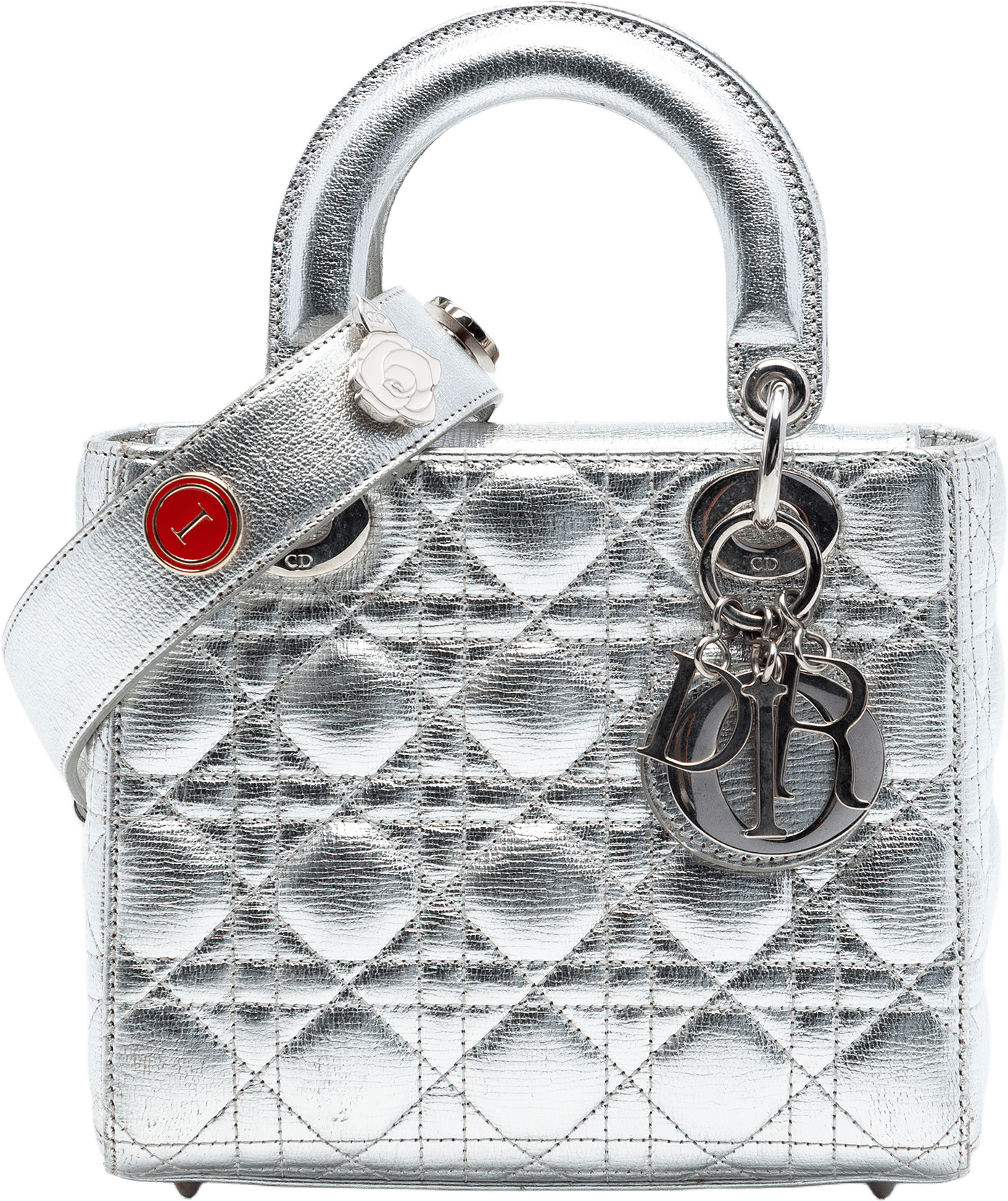 Dior Small Metallic Lambskin Cannage My Abcdior Lady Dior, från Luxclusif, i färgen silver.