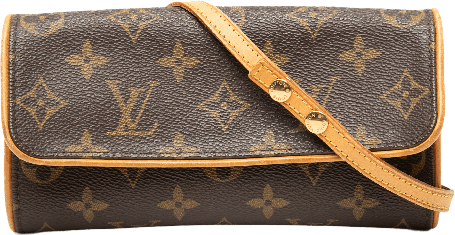 Louis Vuitton Monogram Pochette Twin Pm, från Luxclusif, i färgen brown.
