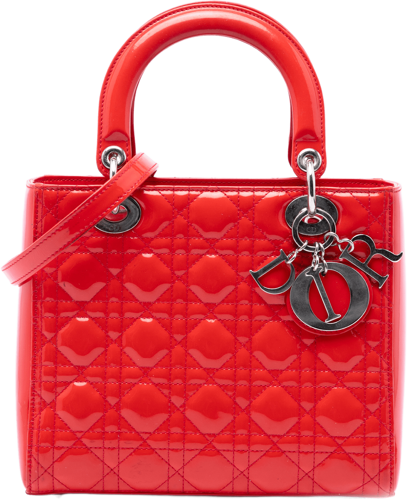 Dior Medium Patent Cannage Lady Dior, från Luxclusif, i färgen röd.