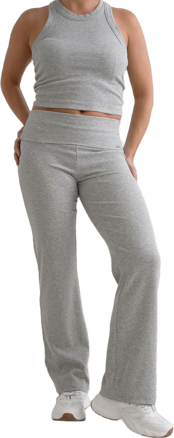 Grey Melange Ease Ribbed Petite Pants, från aim'n, i färgen grey melange.